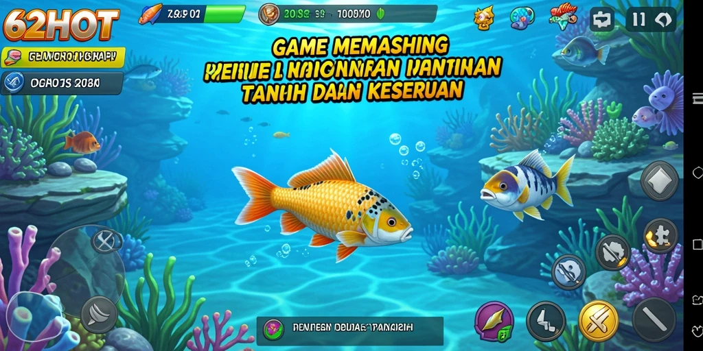Gameplay seru dengan berbagai tantangan memancing yang menarik.