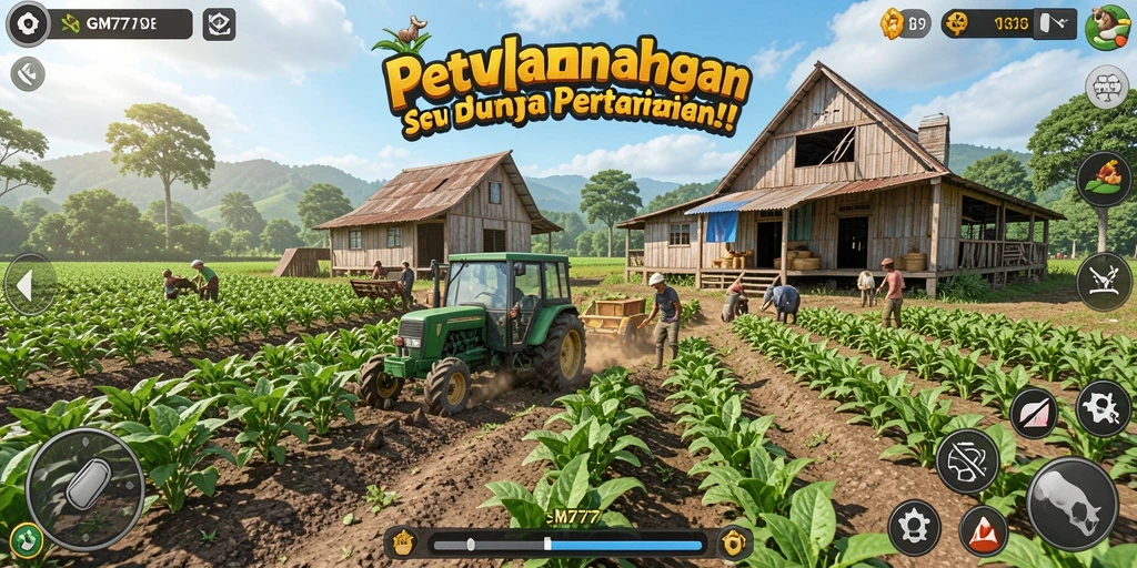 Screenshot menunjukkan gameplay seru pertanian di GM777.