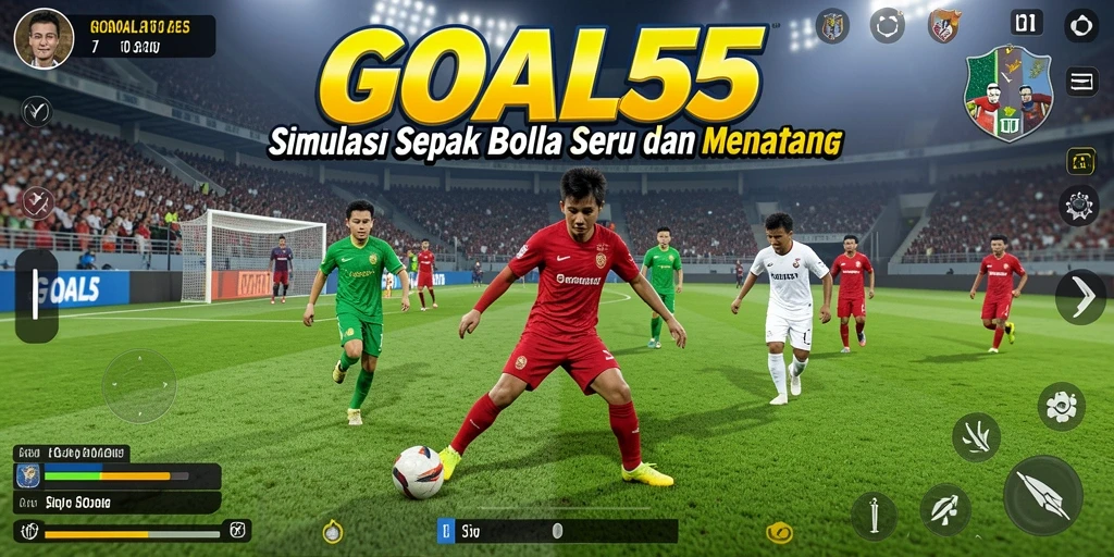 Deskripsi screenshot GOAL55 menampilkan gameplay sepak bola yang seru.
