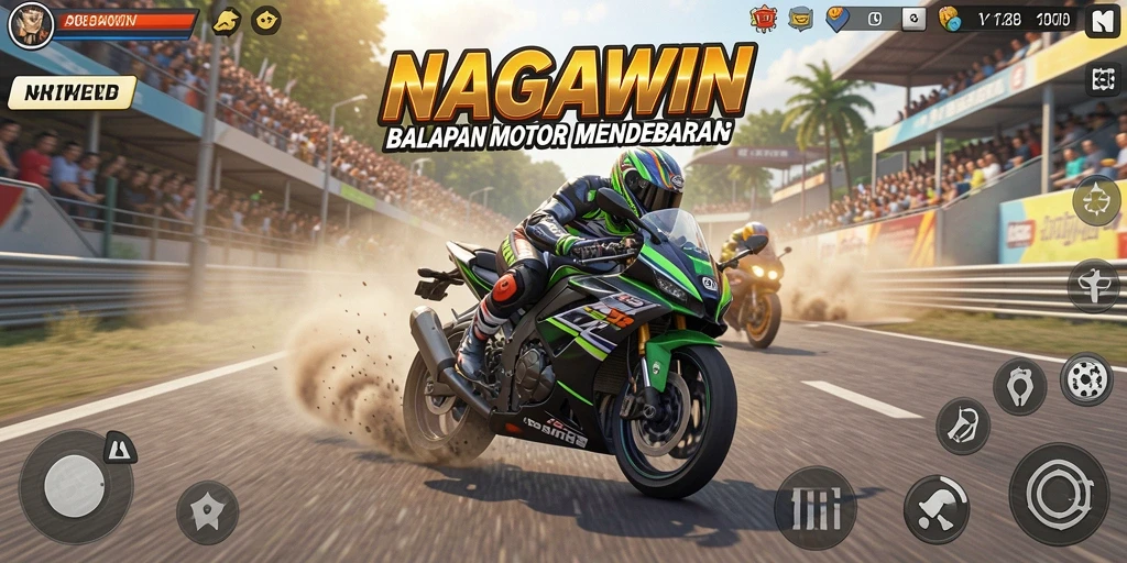 Screenshot gameplay yang menampilkan serunya balapan motor.