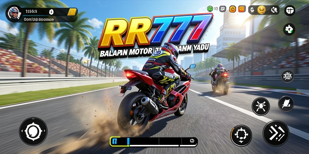 Tampilan gameplay RR777 dengan aksi balapan motor yang mendebarkan.