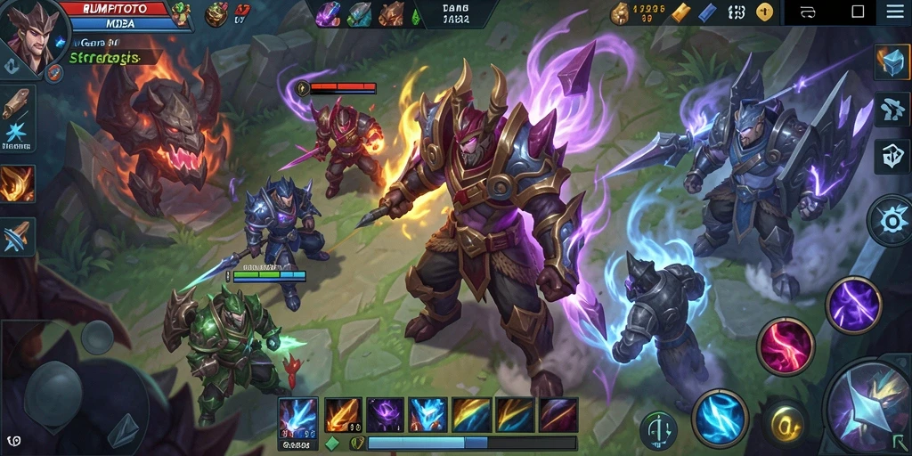 Screenshot utama RUMPITOTO menampilkan aksi pertempuran seru dalam permainan MOBA.