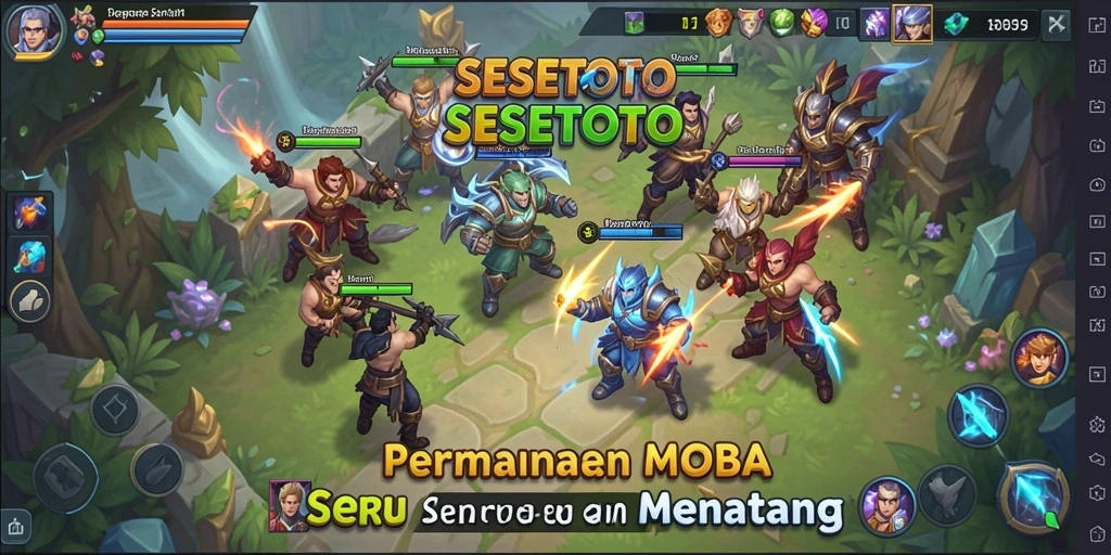 Screenshot gameplay SESETOTO yang menonjolkan aksi pertarungan MOBA.