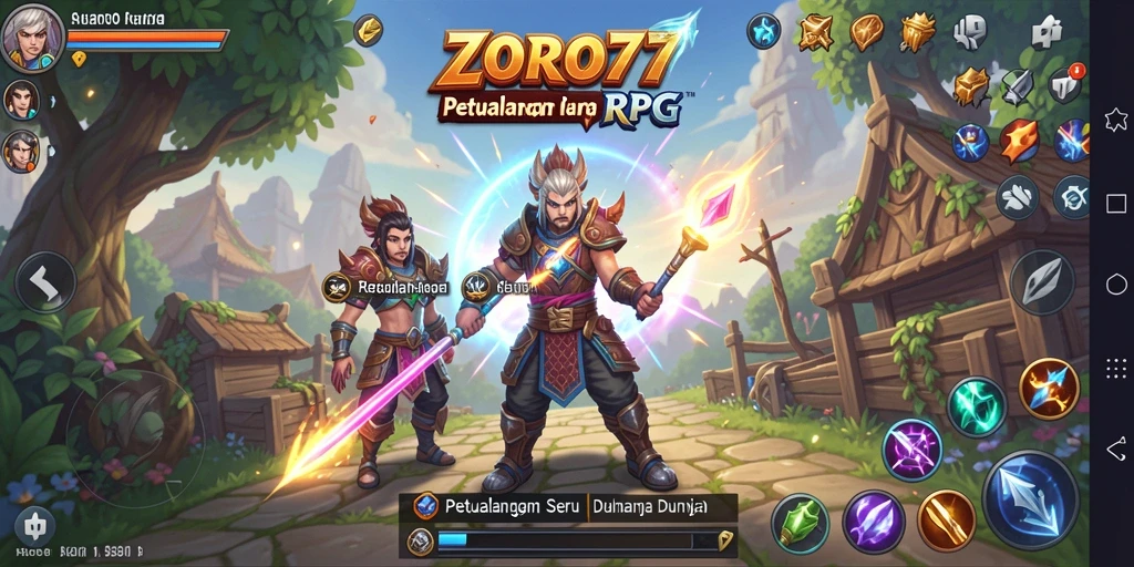 Tampilan gameplay ZORO77 yang menampilkan pertarungan epik dan eksplorasi dunia RPG.